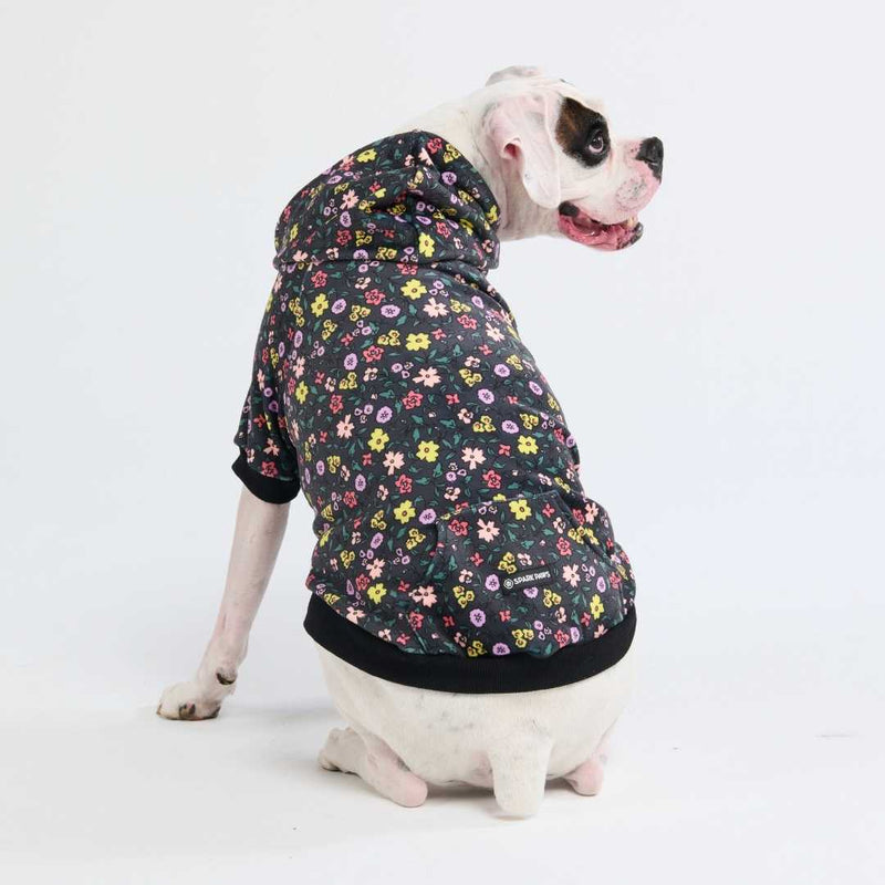 Vintage Bloemen Honden-Hoodie - Zwart