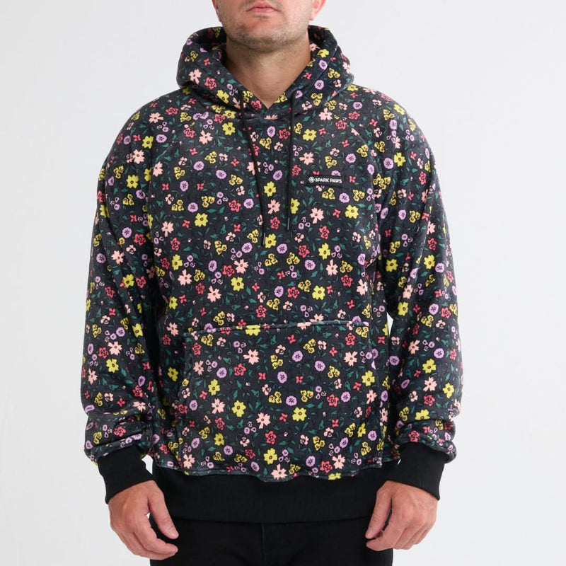 Vintage Bloemen Mensen-Hoodie - Zwart