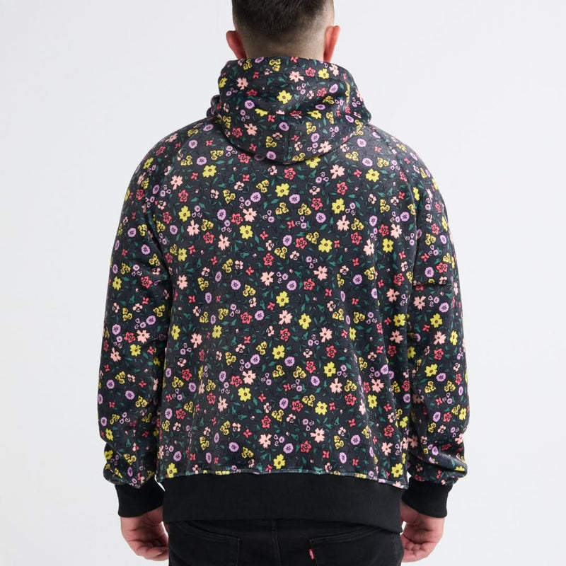 Vintage Bloemen Mensen-Hoodie - Zwart