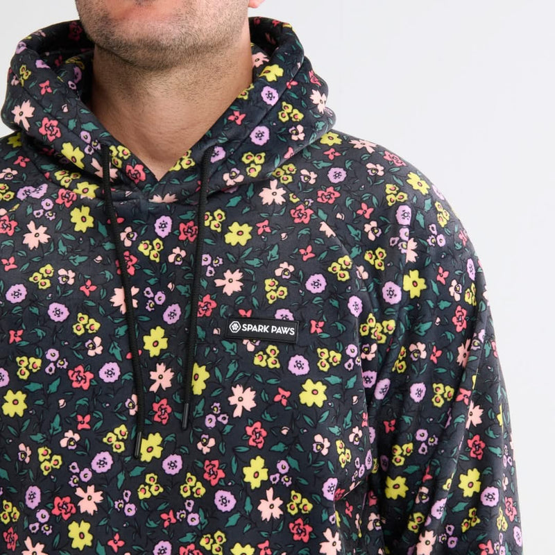 Vintage Bloemen Mensen-Hoodie - Zwart